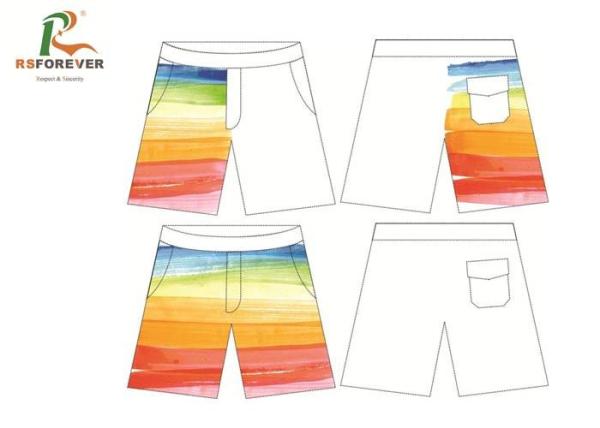 Rainbow Colorful Printed Board Shorts Mens With Drawstring Flat Waistband