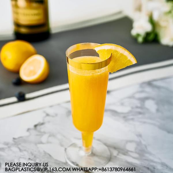 Gold Rim Plastic Champagne Glasses Perfect For Wedding, Thanksgiving Day, Christmas Champagne Flutes Disposable