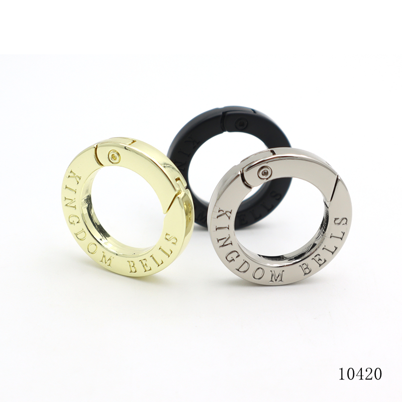 Custom Spring Ring Buckle Zinc Alloy Metal Open O Ring, OEM ODM Embossed Logo Spring O‑Ring, Custom Engraved Metal Snap Ring for Handbag Hardware Accessories