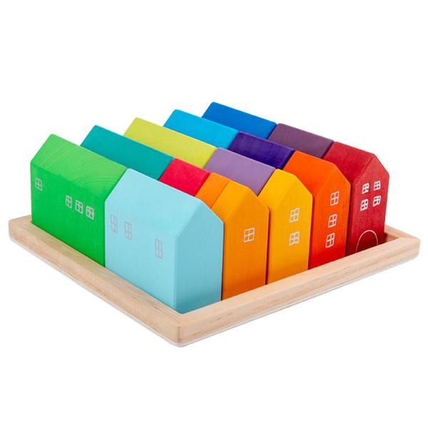 22.5cm House Wooden Rainbow Stacker Wooden Story Rainbow Stacking Toy