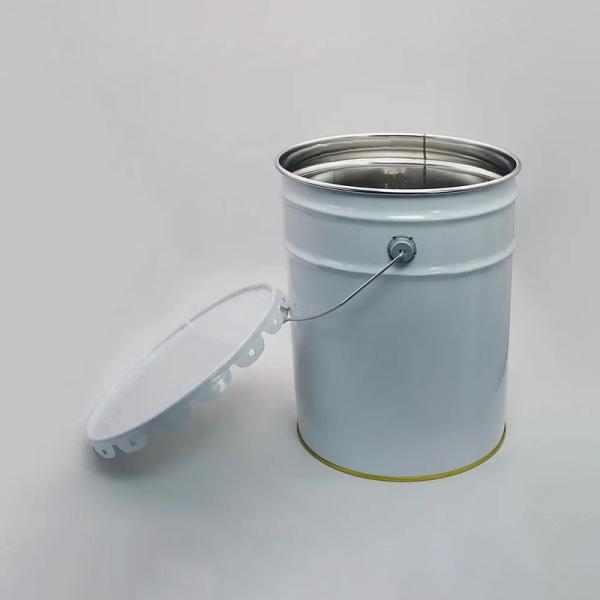 Customized 15 Liter Tinplate Iron Cylindrical Metal Paint Bucket With Lid Offset Printing