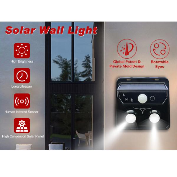 Aplique al aire libre accionado solar solar de Retoatable Eyeys 90LM de la luz de la pared del sensor