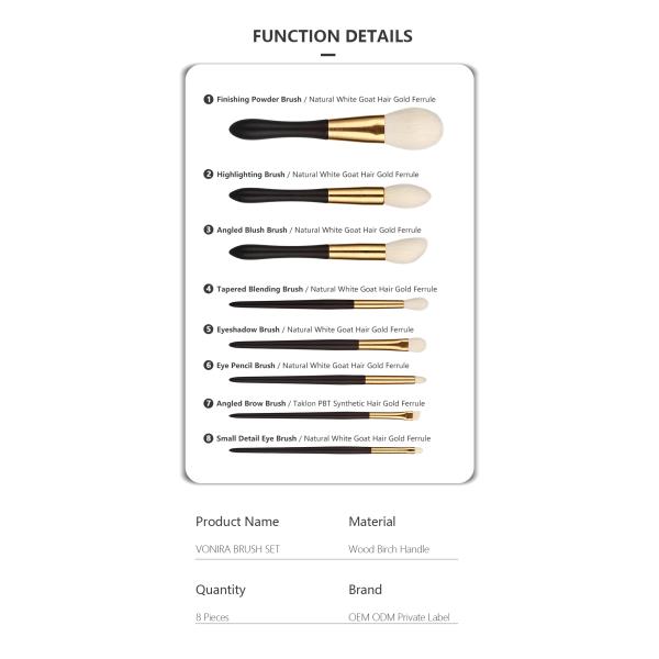 8 необходимого частей макияжа волос козы чистят набор щеткой с ручкой Ferrule золотого провода рисуя деревянной