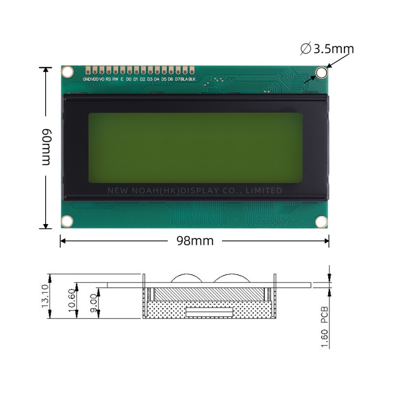 Cyrillic Yellow Green Film 2004A Equipped With LED Backlight And Built-In  Character LCD Module