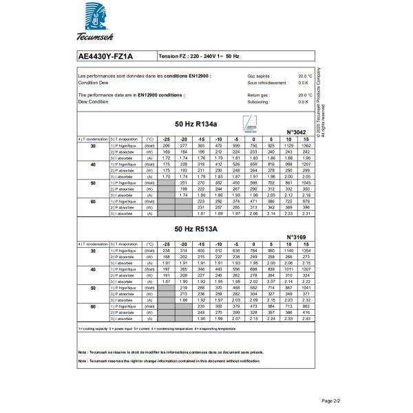 R134a/R513a AE4430Y-FZ1A Hermetic Piston Refrigeration Compressor 220-240V 1PH 50Hz