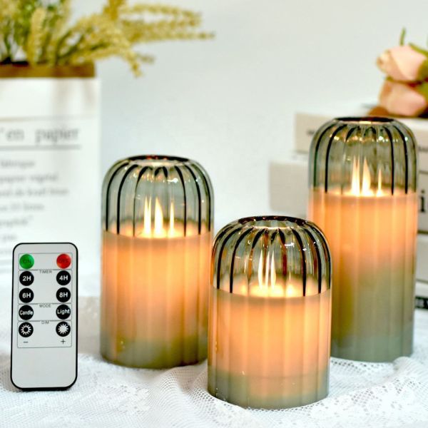 Sage Green Flameless Candles with Remote Control and Timer Function for 350 Hours of Warm LED Light