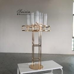 ZT-563 Luxury Wedding Centerpiece 13 braços velas com arranjos florais furacões velas de ouro