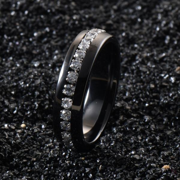 Engagement Couple Black Ceramic Rings 6MM Full Diamond With Invisible Setting