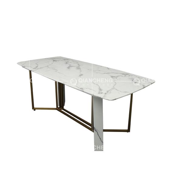 modern 56kg Luxury Marble Dining Table Rugged Stainless Steel Base Rectangle Shape