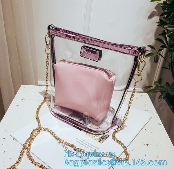 Promo custom clear pvc shopping bag, Vinyl Coating Handbags with Logo, shopping bag with custom hand made printing, hand