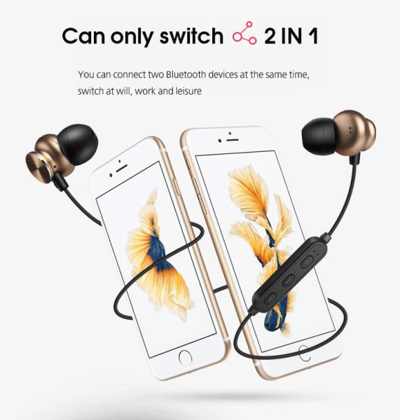 Binaural Wireless Bluetooth Headset Stereo Subwoofer Bluetooth Headset Metal Magnetic Sports Headphones