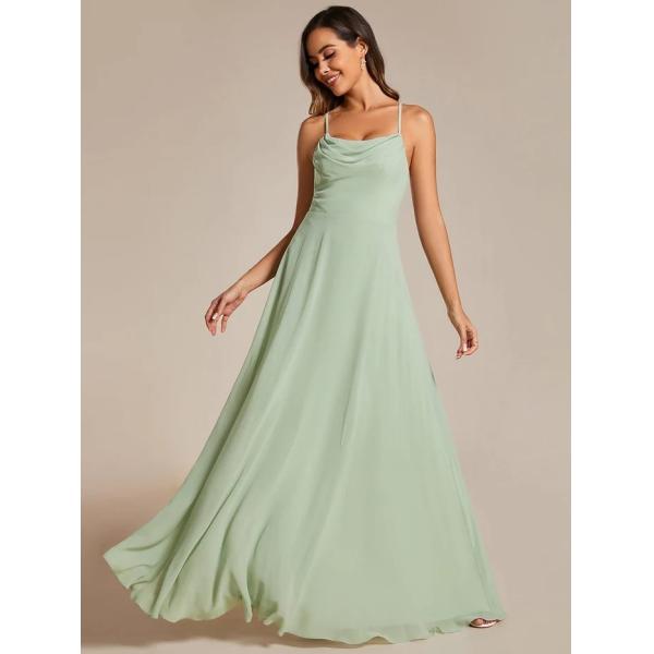 Boat Neck Empire A-line Ruffled Adjustable Spaghetti Strap Zipper Purple Orchid Chiffon Bridesmaid Dresses