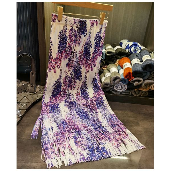 Fashion Summer New Nice Positioning Print Double Fringe Half Skirt Wrinkles Women's Slimming Skirt