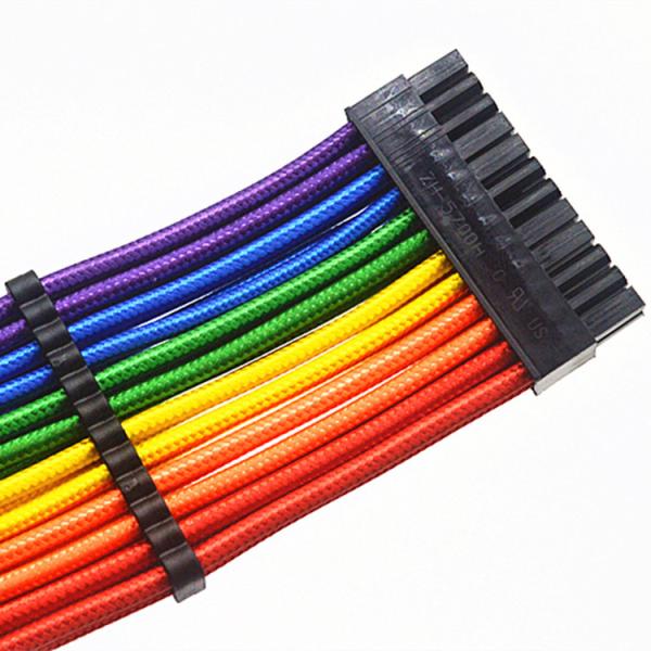 Bradided Sleeved Cable Extension PSU Power Supply Extension Cable Rainbow 24pin Female to Male Computer Extension Cord Stripped