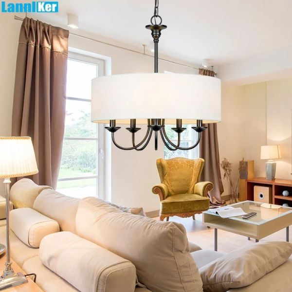 American Fabric Shade Chandelier Rustic Vintage Minimalist Fabric Pendant Lamp Retro Fabric Hanging Lighting (WH-VP-369)
