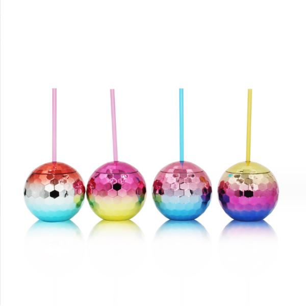 American Style 600ml Unique Disco Ball Cups Electroplated Flash Spherical Double Wall Plastic Cups