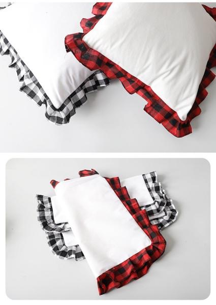 Sublimation Pillow Covers Blanks Heat Transfer Printed Plaid With Ruffled Lace