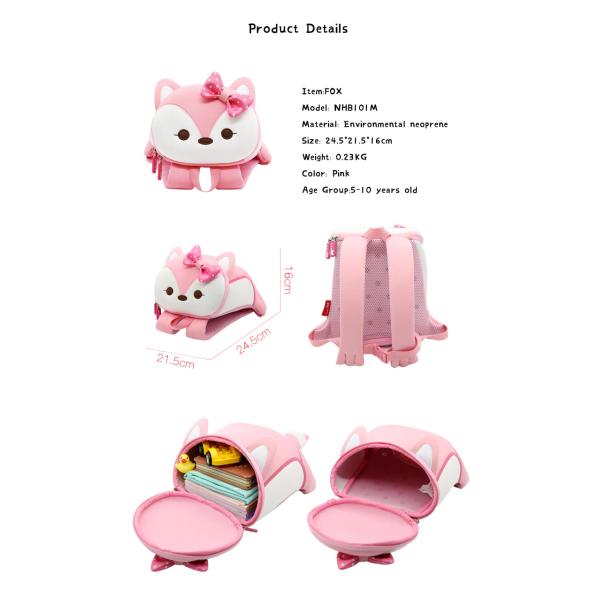 New preschool toddler backpack anti-lost backpack cartoon pink fox