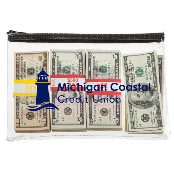 1 COLOR IMPRINTED TRANSPARENT VINYL ZIPPER BAG WATERPROOF HAND HOLD BAG - 5W X 3H - CUSTOM