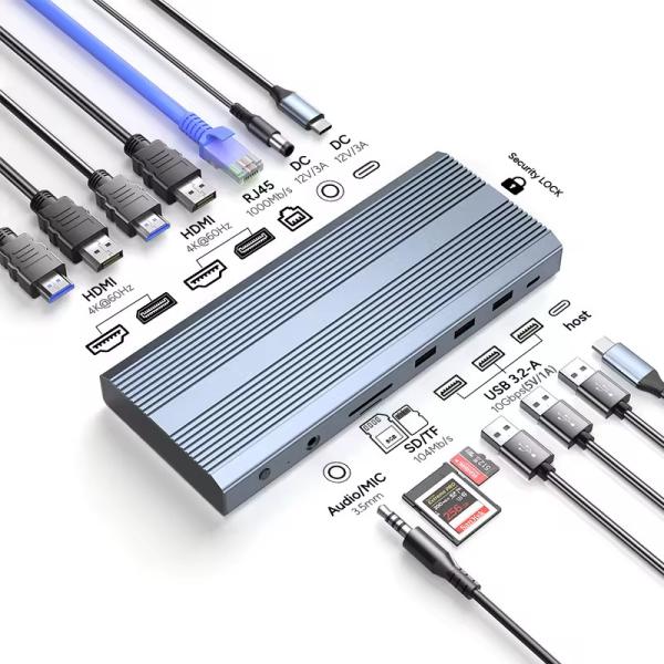 Adaptateur HDMI 4K USB-C Hub avec RJ45 USB 3.0 USB 2.0 et PD sortie alliage d'aluminium