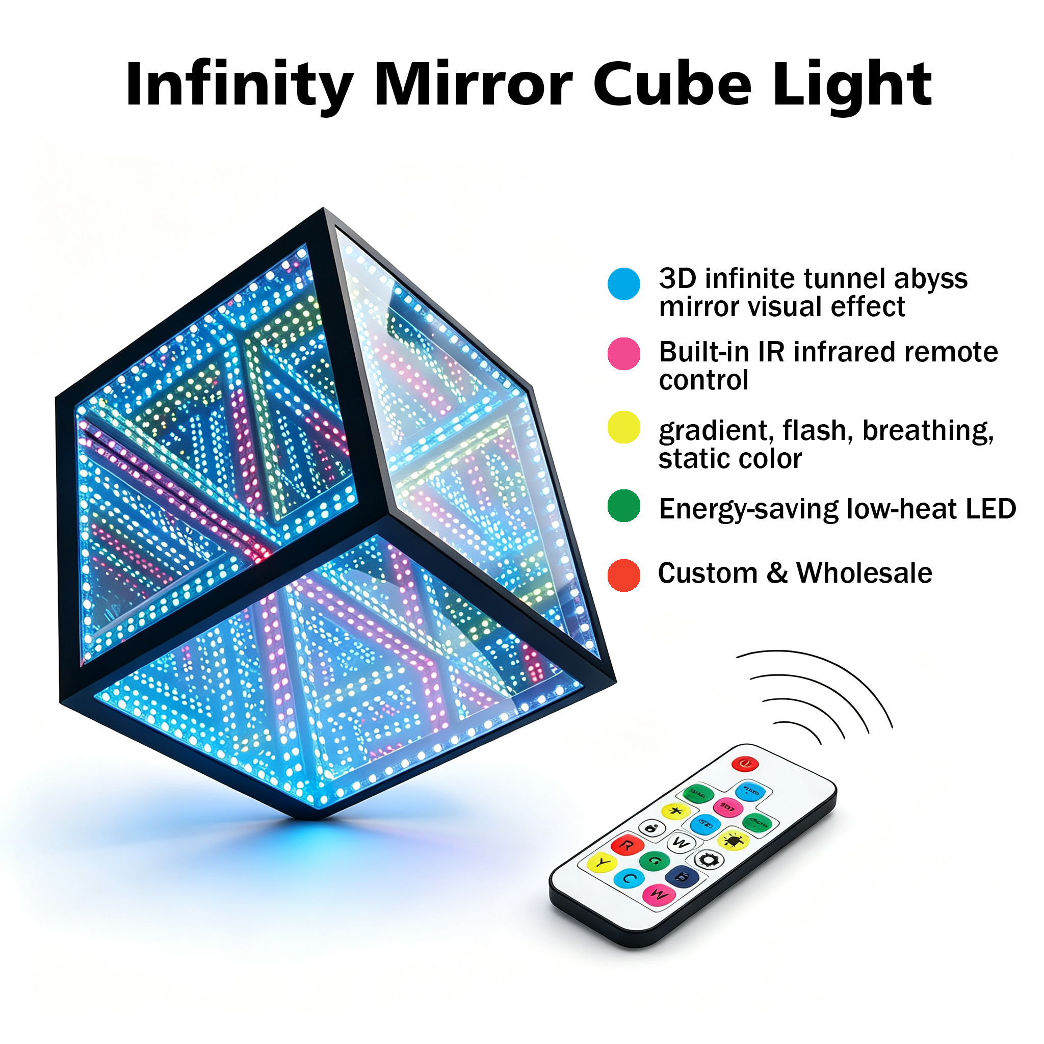 3D Infinity Mirror Cube Light RGB For Bar KTV Hotel Salon Decor Commercial Lighting