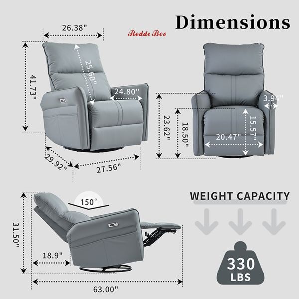 Waterproof Black USB Electric Recliner Sofa Furniture Leatherette Fabric