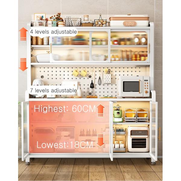 Kitchen Baker's Rack with Door, Storage Cabinet Microwave Stand Pegboard, Sideboard for Garage Pantry Home