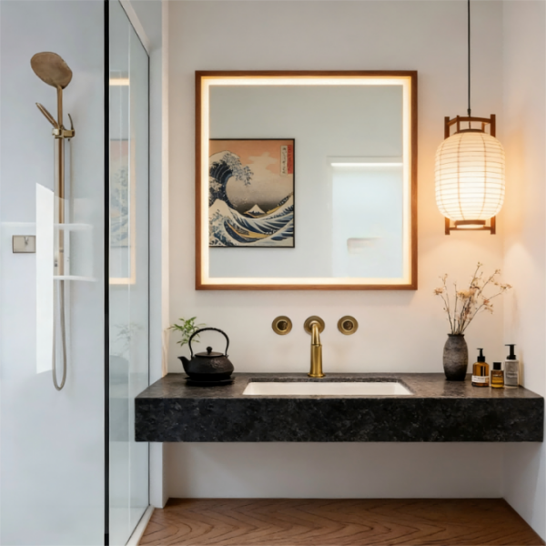 Kingstin Anti-Fog Backlit LED Bathroom Mirror - Stainless Frame Wall-Mounted Vanity Mirror for Wooden Style Bathrooms