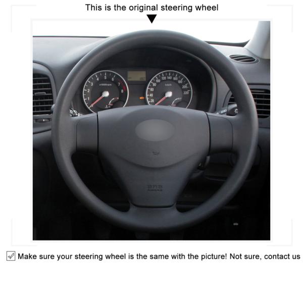 Light Blue Thread Hand Stitched Leather Steering Wheel Cover for Hyundai Getz 2005-2011