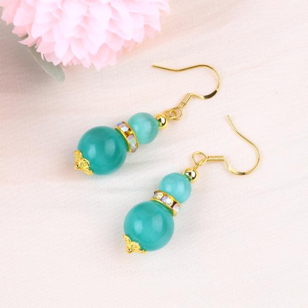 8MM 10MM Green Cat Eye Gemstone Craft Earring Dangle Short Ball  Shape Earring For Jewlery Gift