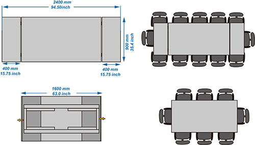 Нержавеющей стекло обеденного стола в 2,4 метра подкрашиванное синью покрашенное закаленное