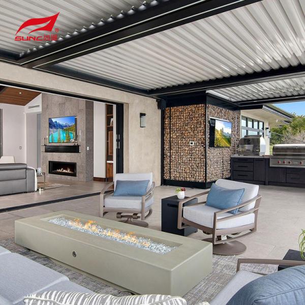 Pergola de jardim exterior motorizada à prova d'água de 10 x 12 com tubo inferior e luz RGB