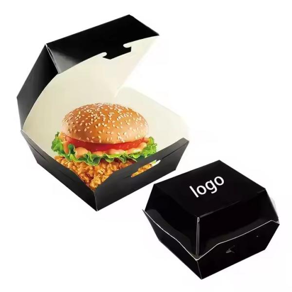 Cajas de hamburguesas biodegradables impresas a medida Cajas de cartón de papel rígido para envases de comida rápida ecológicos