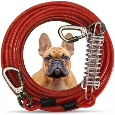 Cable à cravate rouge avec métal printemps durable à double extrémité en acier enduit de colle câble de traction pour chiens en plein air