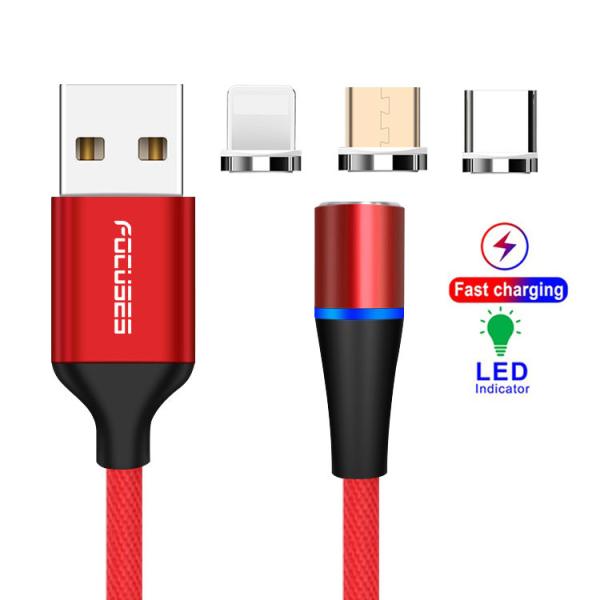 Nylon Braided 3 In 1 Magnetic USB Charging Cable 3.0 A Micro Type C Cable