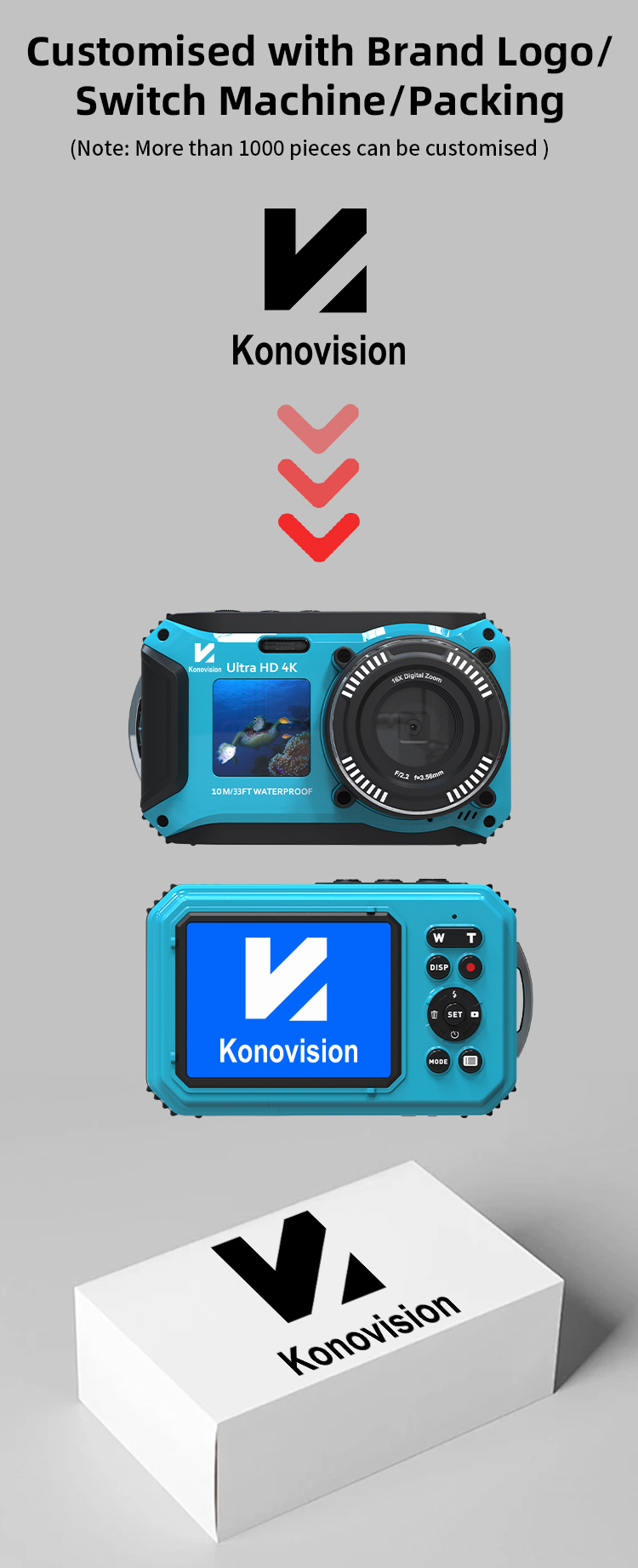 Vintage 4K 56MP 16X Zoom Dual Screen Waterproof Digital Camera With Anti Shake  LED Light and Auto Focus for Swimming and Diving