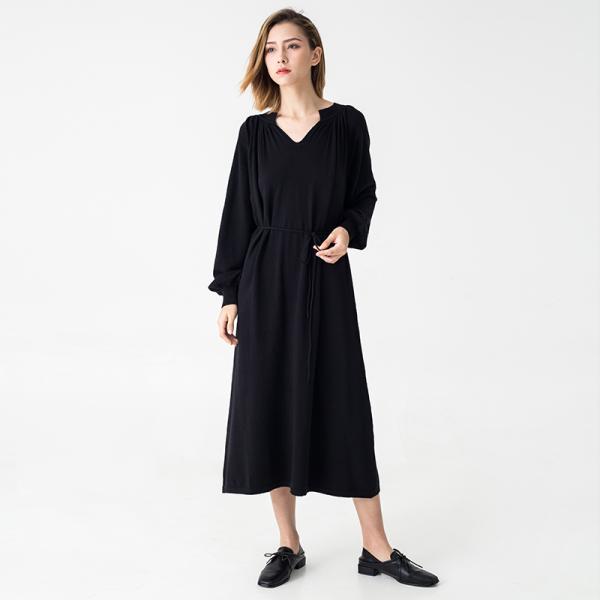 Autumn Women Clothing Black Midi Knit Dress