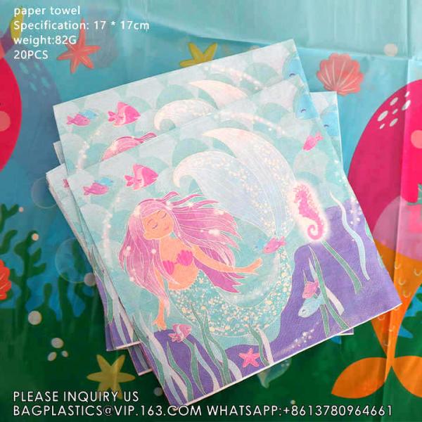 Party Supplies Set Mermaid Series Tableware Banner Mask Decoration Cake Topper Gift Bag Kids Paper Toy Birthday