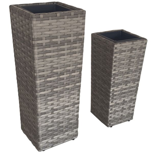 Outdoor Indoor Rattan Flower Pot Wicker Garden Square Planter