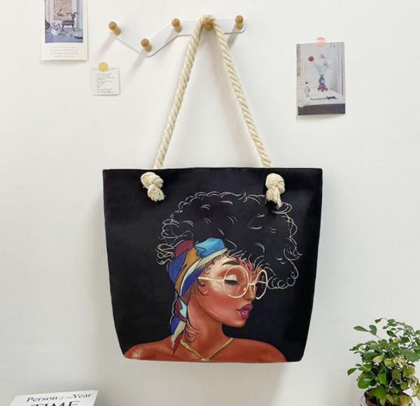 Mulheres Menina Bonita Mãe Regalo Canvas Tote Bag Compras Africano Negro Estilo Casual