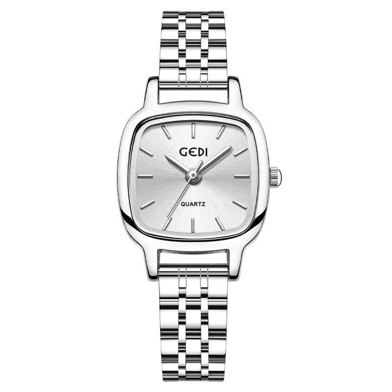 Retro Square Dial Ladies Stainless Steel Band Quartz Watch Slim Lightweight Minimalist Dress Wristwatch for Women