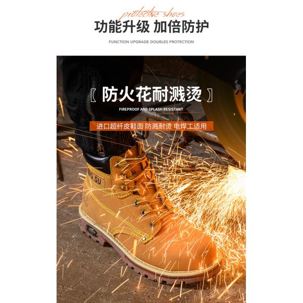 Botas de seguridad de cuero de fibra microfibra negra Botas de trabajo de tendón de res Zapatos de suela para hombres