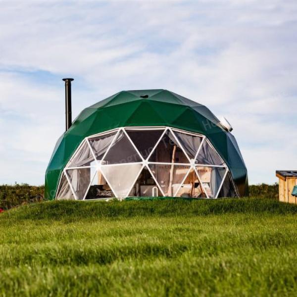 Dark Green Glamping Geodesic Dome Tent Material PVC Canvas 6m Prefab Tent