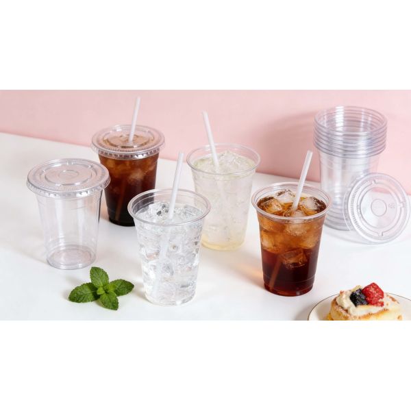 Disposable Design Custom Logo Printed Cold Coffee Cup Takeaway PET Plastic Cups Plastic Cups with Flat Lids