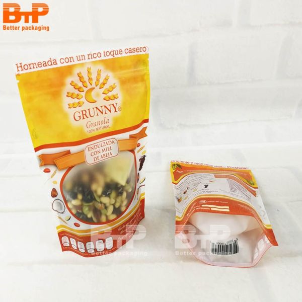 MOQ 100 Digital Printing Customized Logo Free Design by AI Stand up Bag with Window for Packing Bean, Nuts, Tea