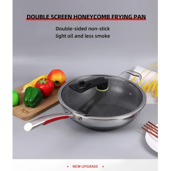 Hot Selling Kitchen 32cm Induction Wok Pan SUS 304 Stainless Steel Honeycomb Non-stick Frying Pan