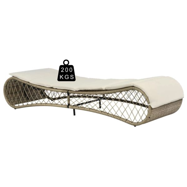 New Original Outside Sun Bed Lounger White Cushion Poly Rattan Gray Pool Chaise Lounge