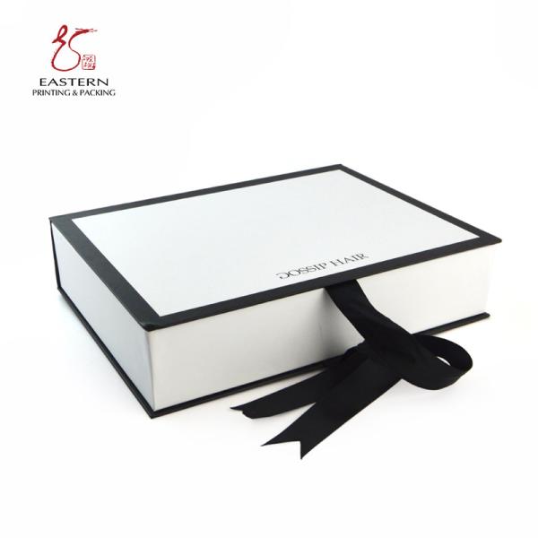 Fashonable 5.5cm Height Hard Cardboard Gift Boxes , Book Style Gift Box With Black Ribbon Closure