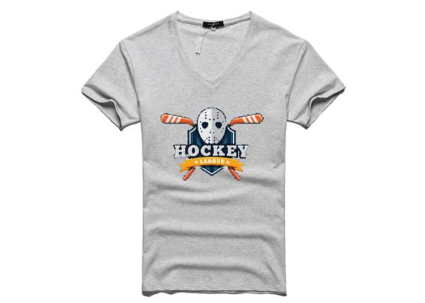 Cotton Polyester Fit V Neck T Shirts / Blank Knitted Cuffed Sleeve T Shirt