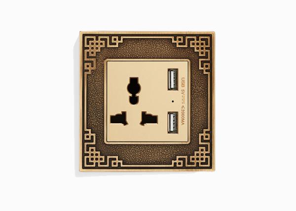 Yellow Bronze / Brass Wall Switch , Standard Wall Socket Nordic Style